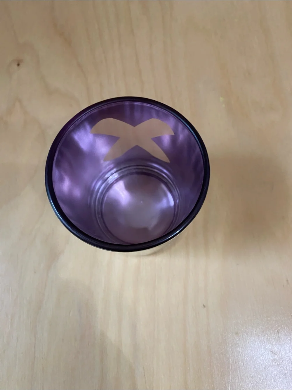 Silver colored glass voltive holder  with Purple Interior and X window